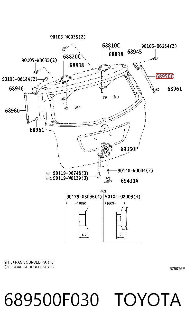 689500F030 Toyota Amortecedor de tampa de porta-malas (de 3ª/5ª porta traseira)