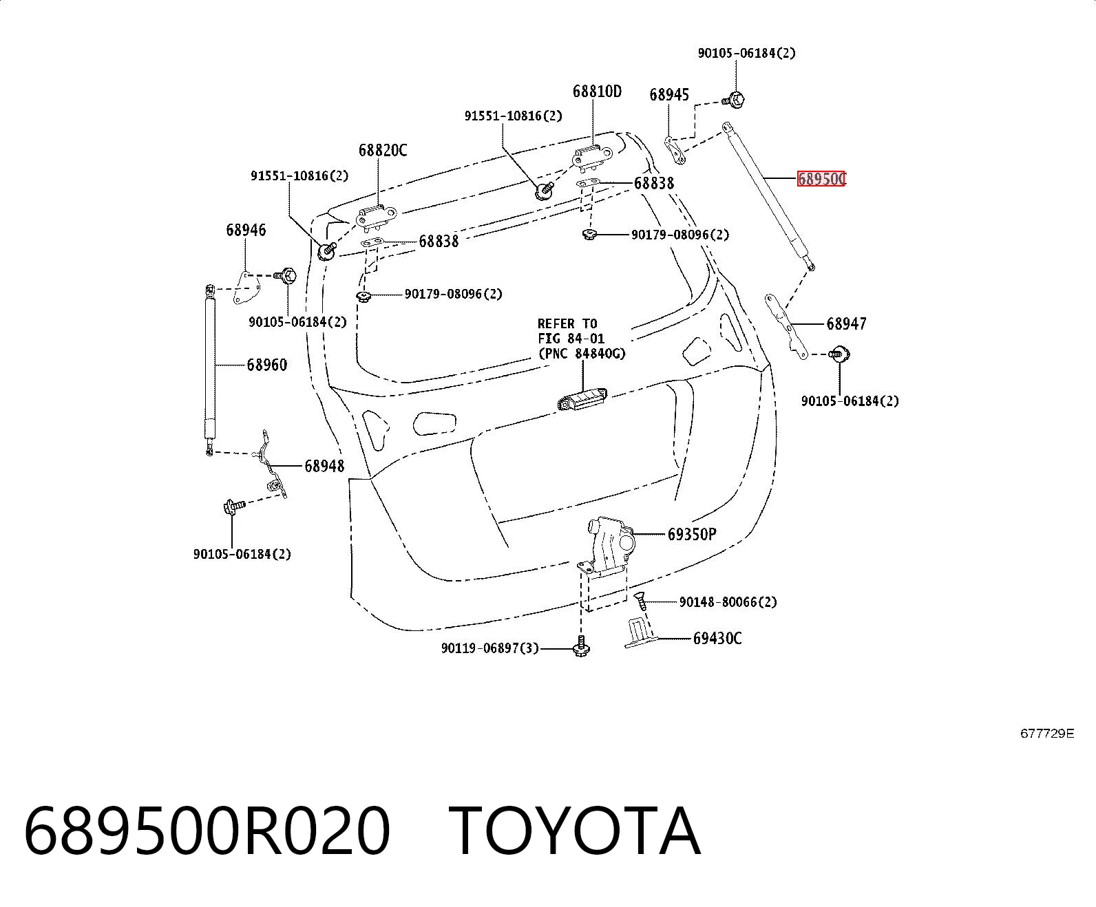 689500R020 Toyota Amortecedor de tampa de porta-malas (de 3ª/5ª porta traseira)