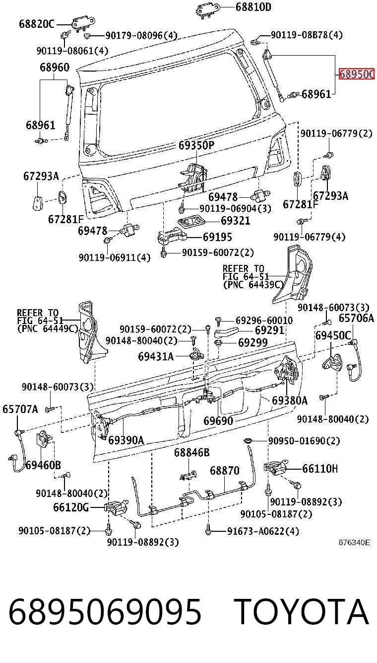 6895069095 Toyota Amortecedor de tampa de porta-malas (de 3ª/5ª porta traseira)