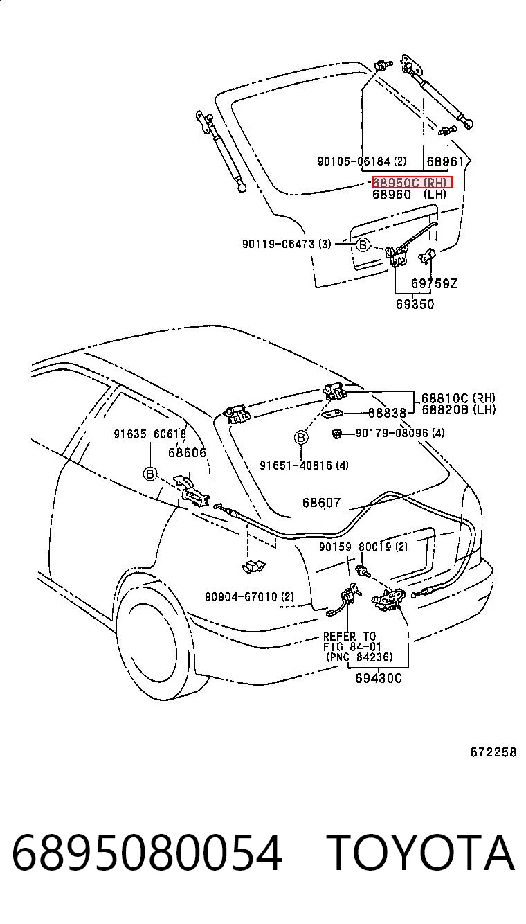 6895080054 Toyota Amortecedor de tampa de porta-malas (de 3ª/5ª porta traseira)