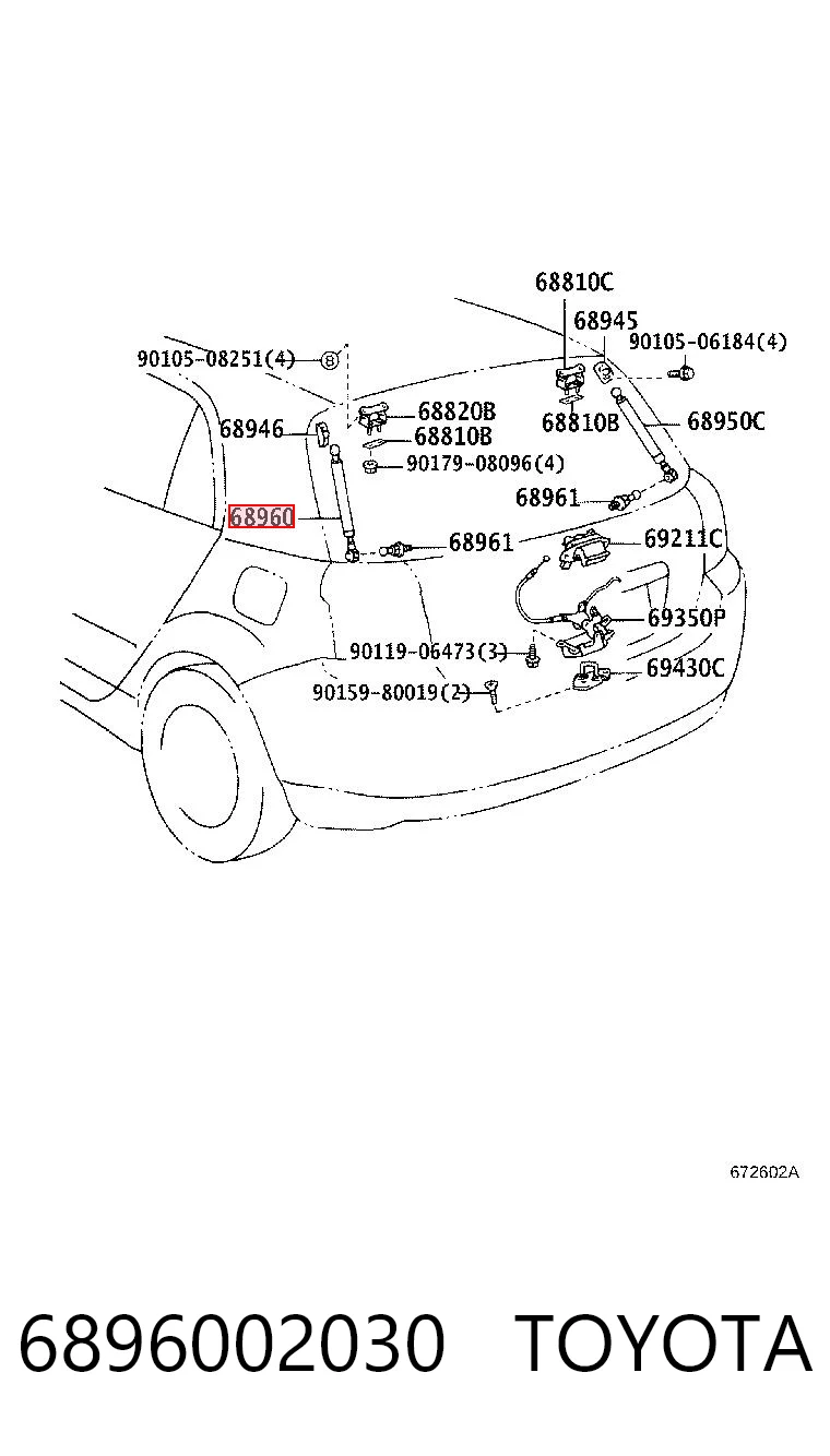 6896002030 Toyota Amortecedor de tampa de porta-malas (de 3ª/5ª porta traseira)