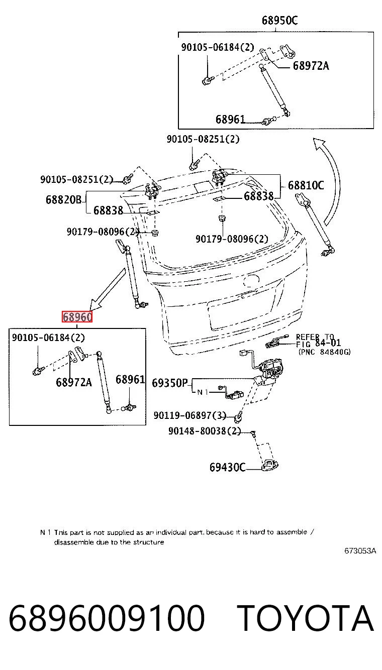 6896009100 Toyota Amortecedor de tampa de porta-malas (de 3ª/5ª porta traseira)
