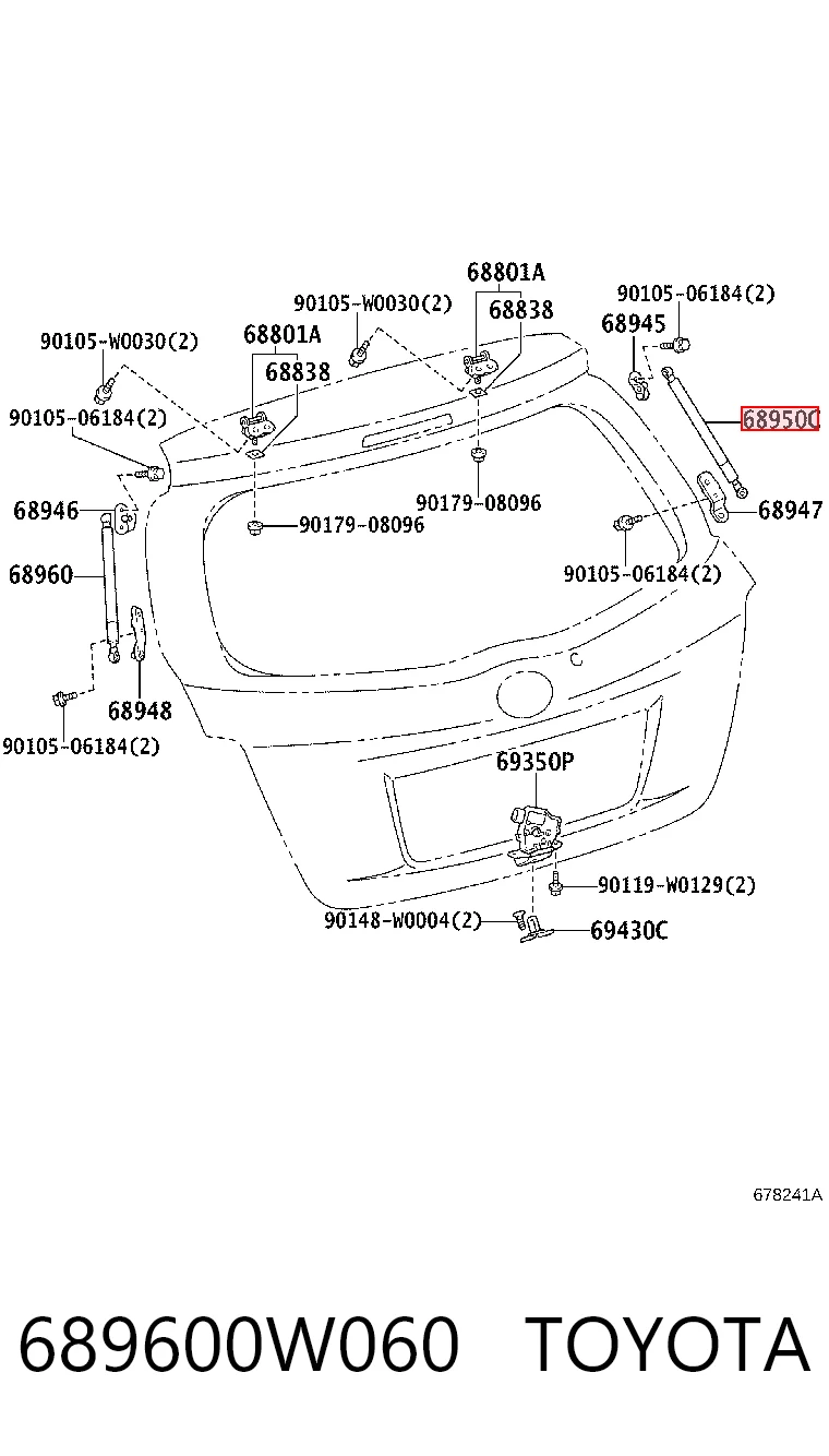 689600W060 Toyota Amortecedor de tampa de porta-malas (de 3ª/5ª porta traseira)
