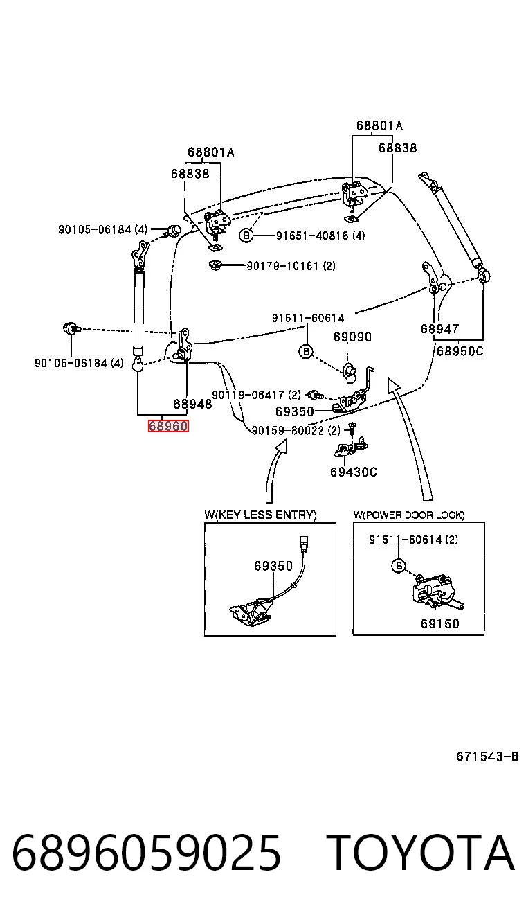 6896059025 Toyota Amortecedor de tampa de porta-malas (de 3ª/5ª porta traseira)