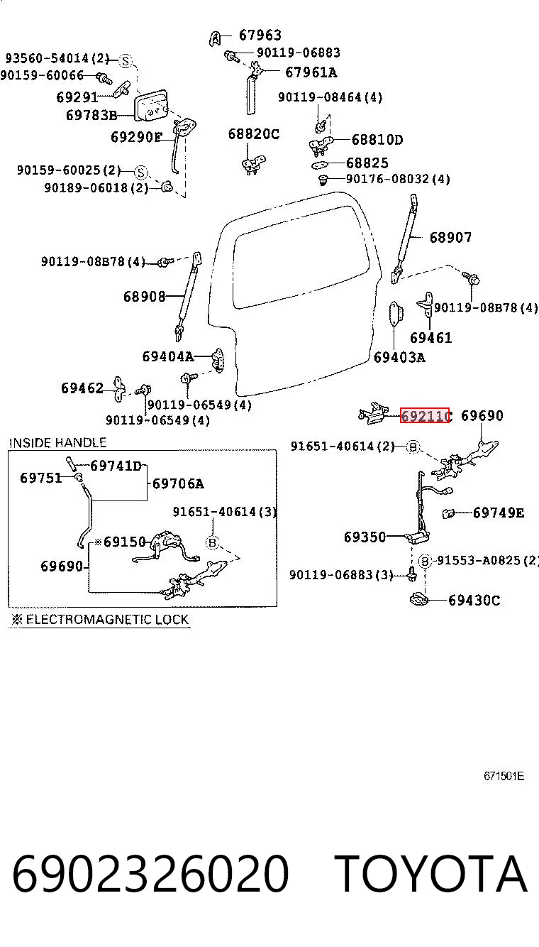 6902326020 Toyota Maçaneta externa da porta traseira