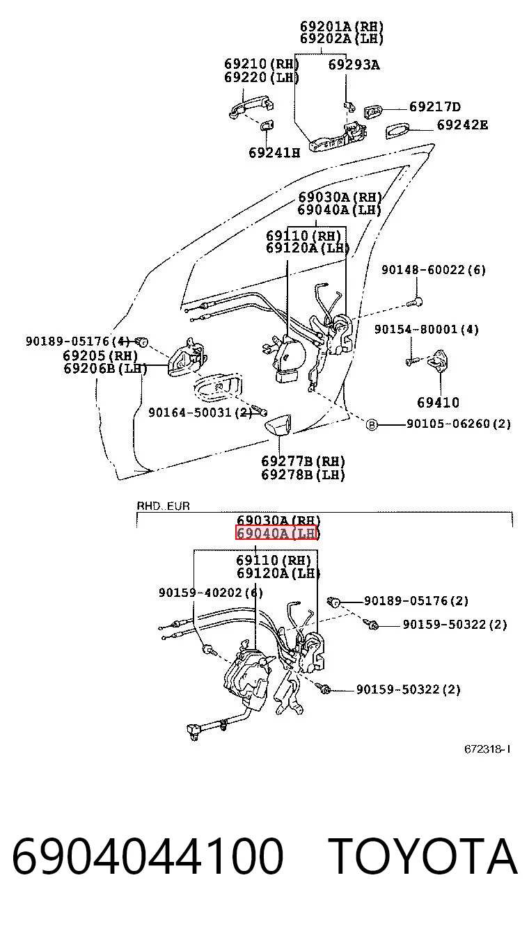 Fecho da porta dianteira esquerda para Toyota Avensis LCM