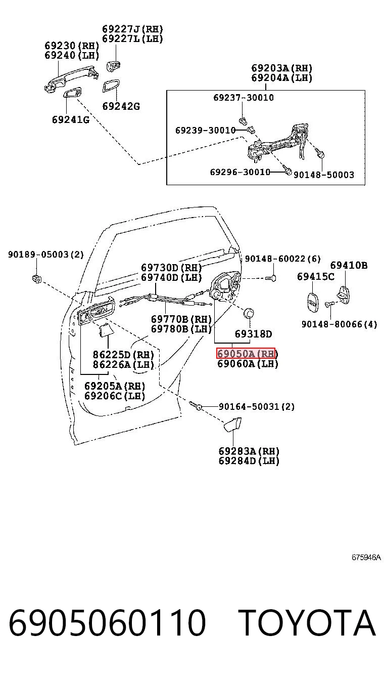 6905060110 Toyota Fecho da porta traseira direita