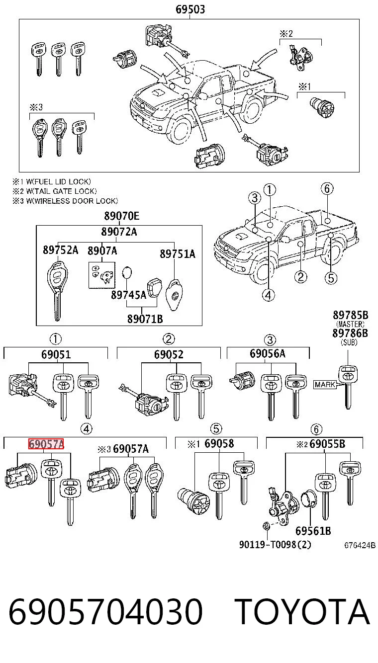 6905704030 Toyota Trinco de fecho de ignição