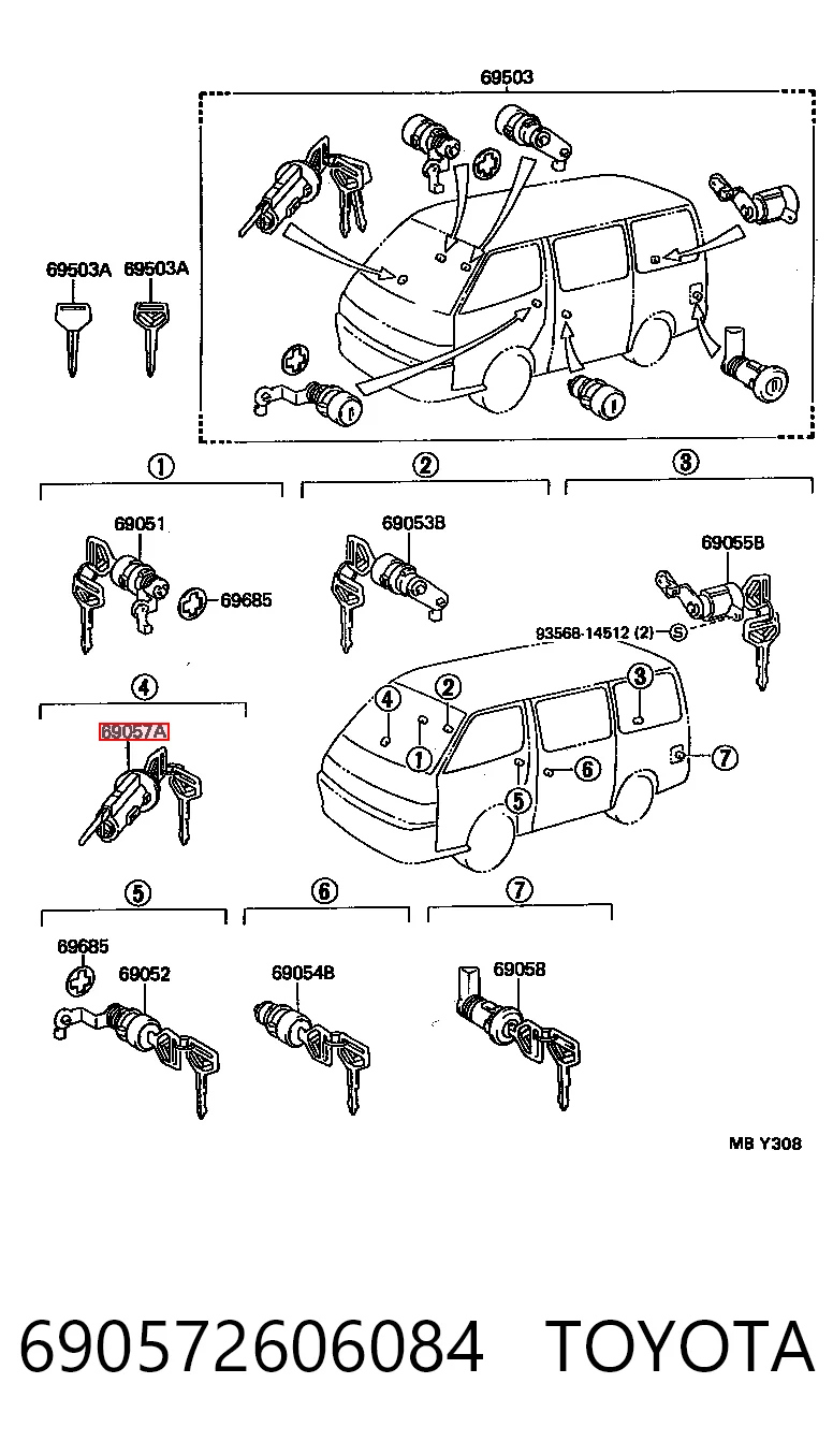 Trinco de fecho de ignição para Toyota Hiace H10