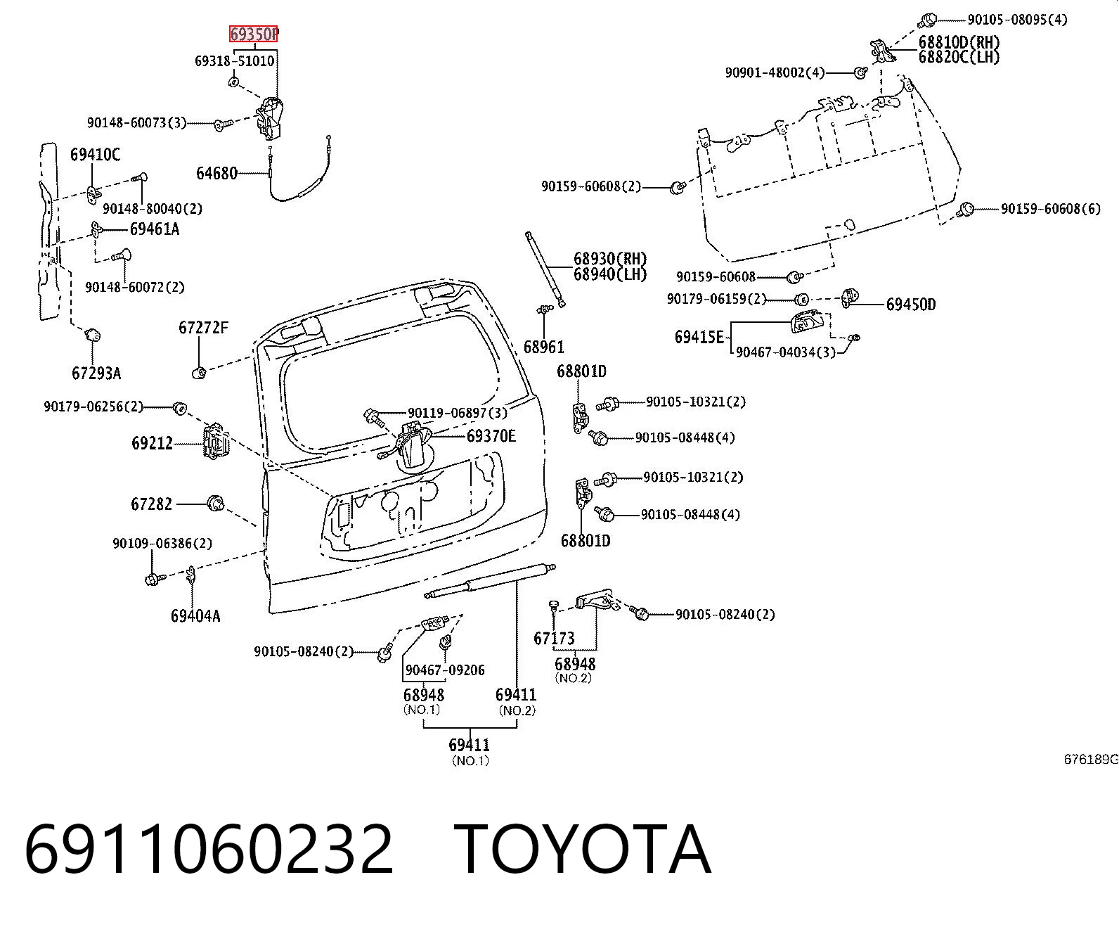6911060232 Toyota Fecho de tampa de porta-malas (de 3ª/5ª porta traseira)