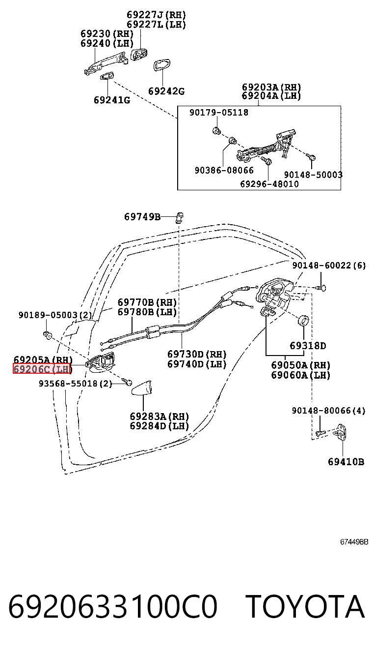 6920633100C0 Toyota Maçaneta interna esquerda da porta dianteira