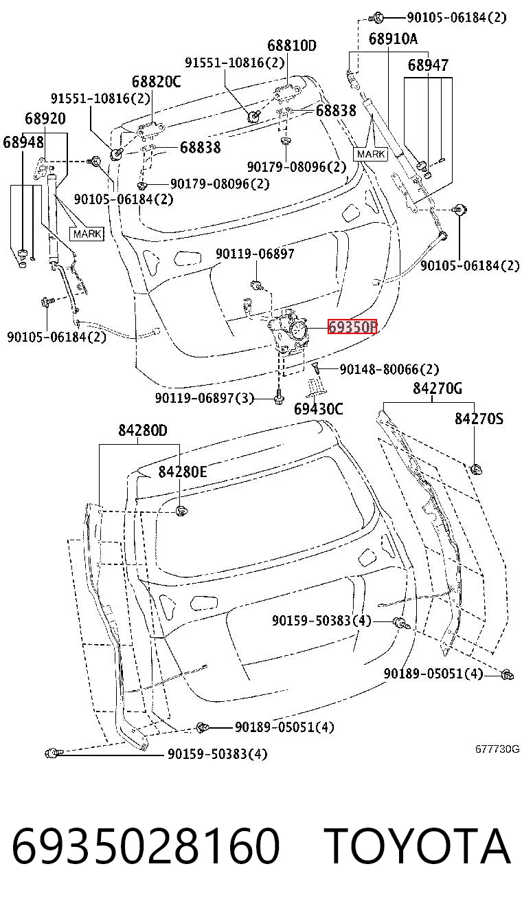 6935028160 Toyota Fecho de tampa de porta-malas (de 3ª/5ª porta traseira)