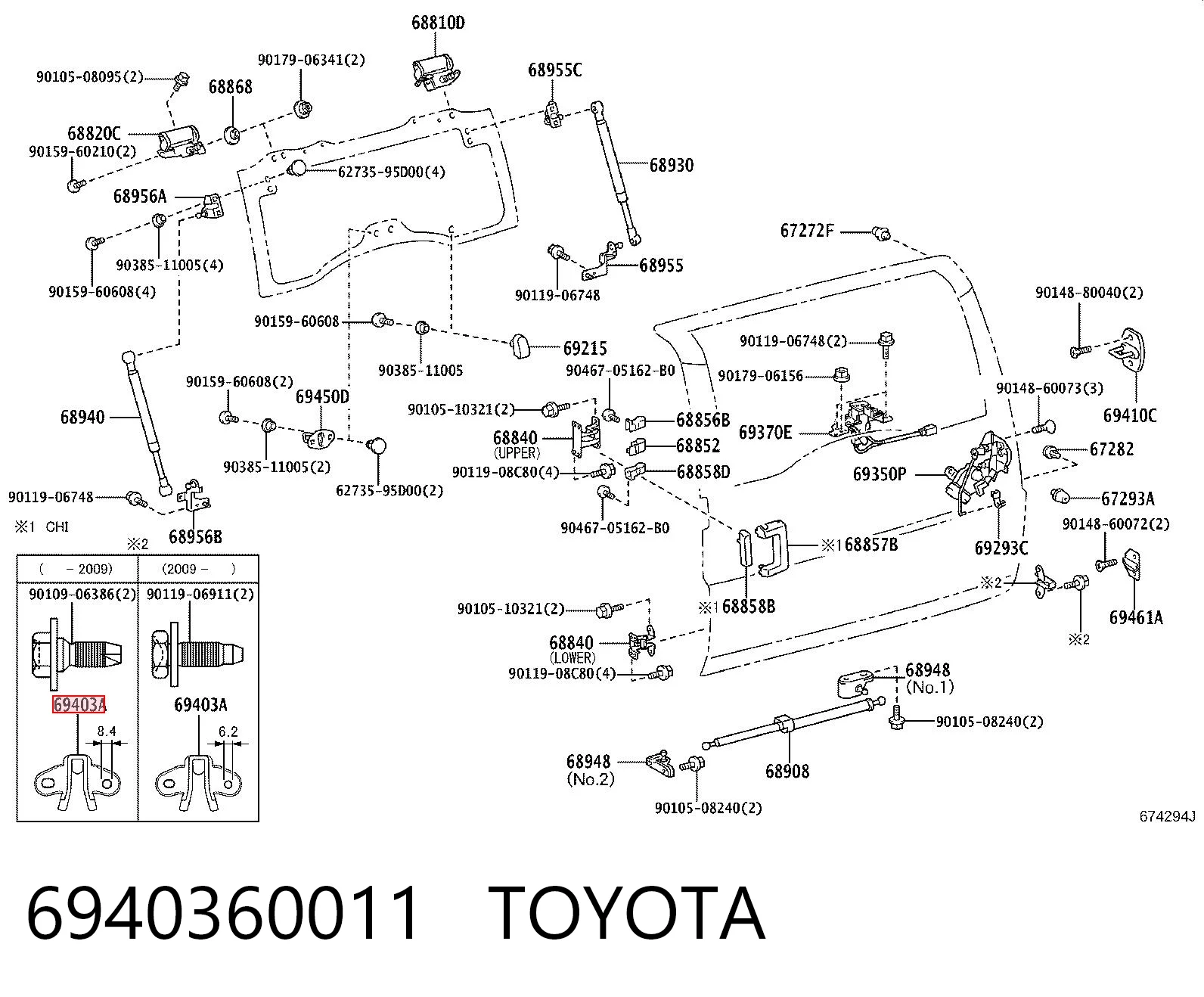 6940360011 Toyota Pára-choque (grade de proteção) de tampa de porta-malas (de 3ª/5ª porta traseira)