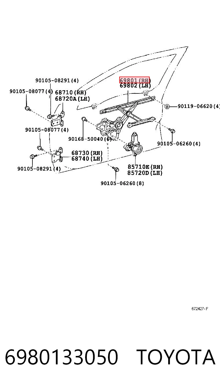 Mecanismo de acionamento de vidro da porta dianteira direita para Toyota Camry V V30