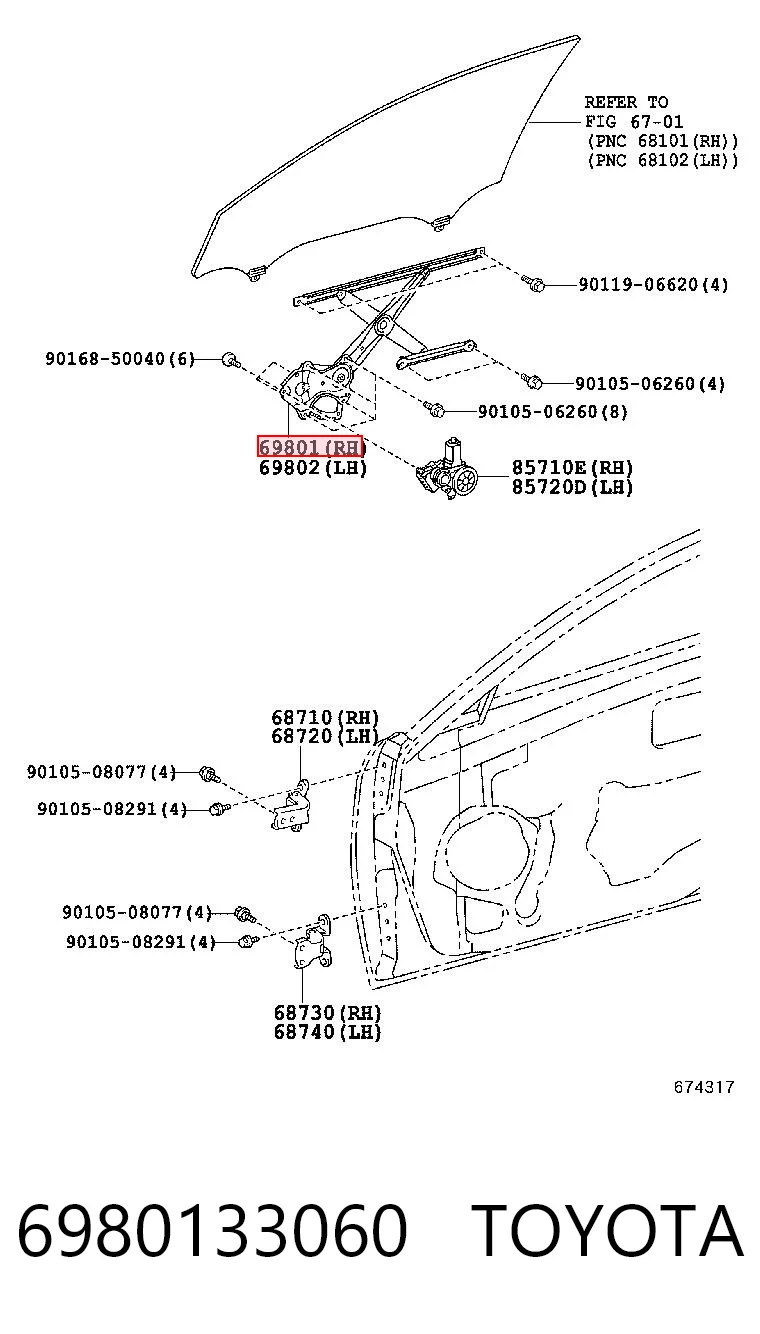 Mecanismo de acionamento de vidro da porta dianteira direita para Toyota Camry VI V40
