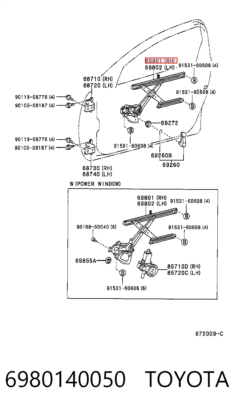 Mecanismo de acionamento de vidro da porta dianteira direita para Toyota RAV4 II XA2