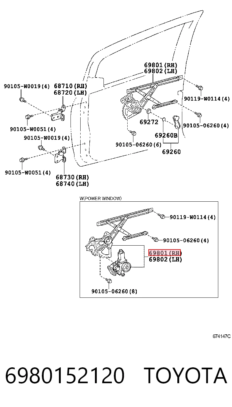 Mecanismo de acionamento de vidro da porta dianteira direita para Toyota Yaris  SP90