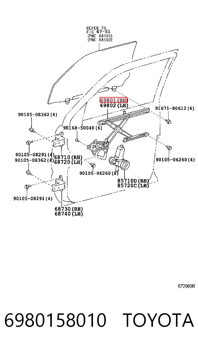 Mecanismo de acionamento de vidro da porta dianteira direita para Toyota Land Cruiser PRADO ASIA J12