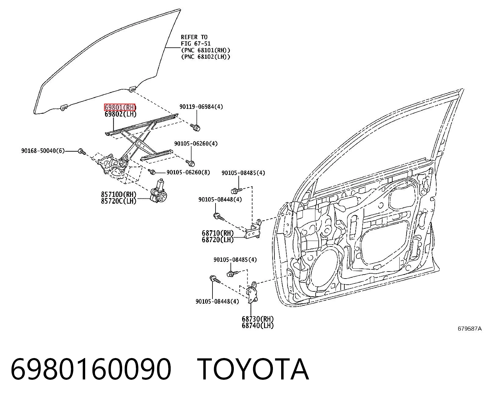 Mecanismo de acionamento de vidro da porta dianteira direita para Toyota Land Cruiser PRADO J150