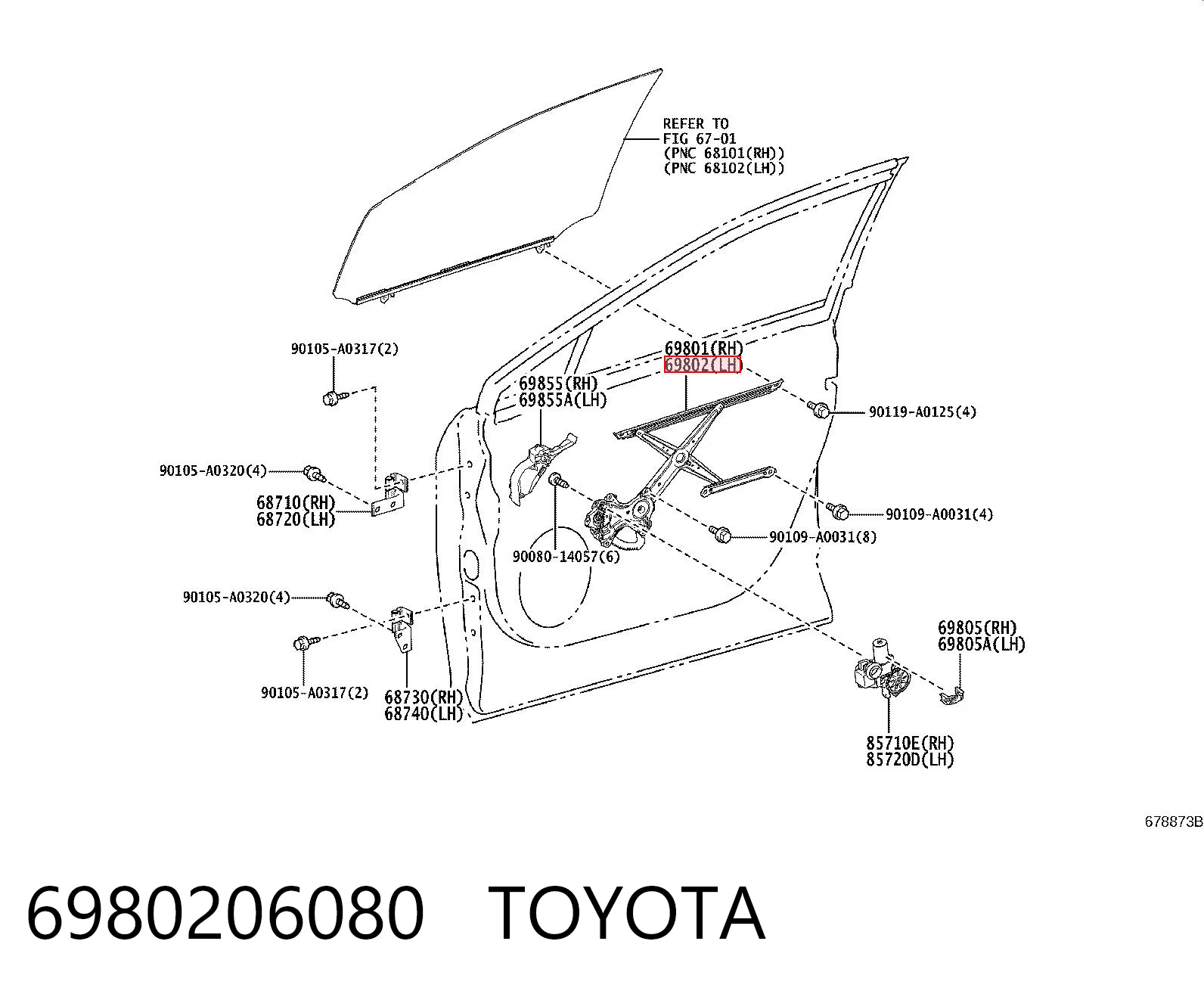 Mecanismo de acionamento de vidro da porta dianteira esquerda para Toyota Camry VII V50