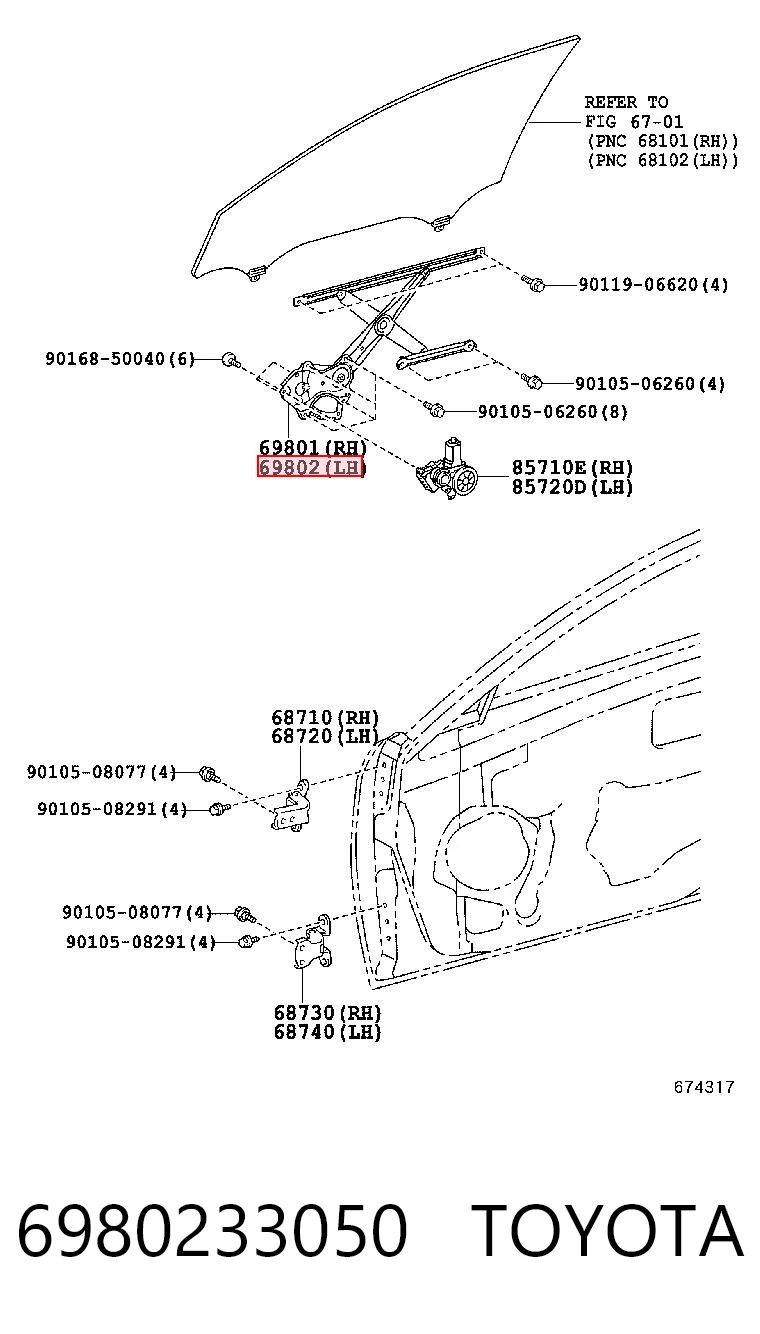 Mecanismo de acionamento de vidro da porta dianteira esquerda para Toyota Camry VI V40