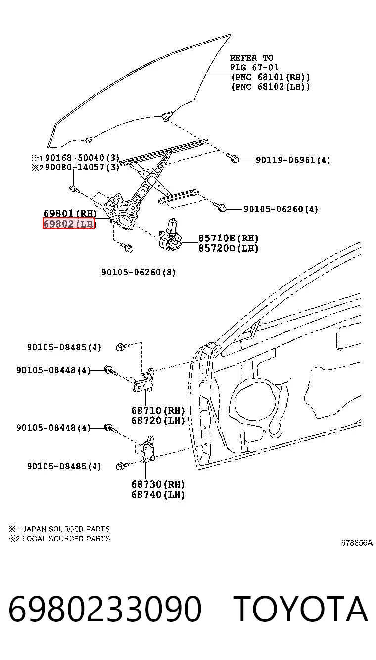 Mecanismo de acionamento de vidro da porta dianteira esquerda Toyota Camry VII V50