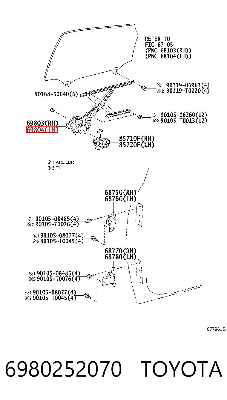 Mecanismo de acionamento de vidro da porta dianteira esquerda Toyota Prius  NHW20