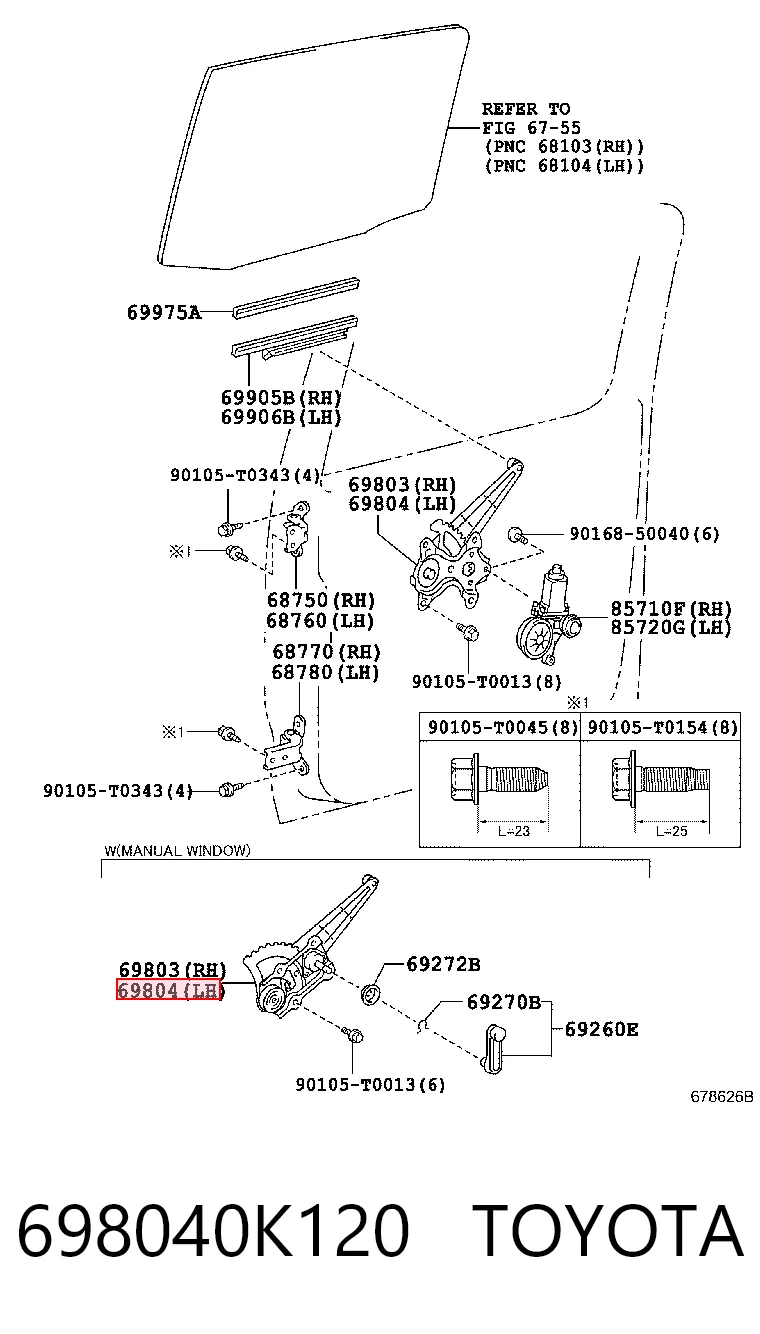 Mecanismo de acionamento de vidro da porta dianteira direita para Toyota Hilux  GUN12, GUN13