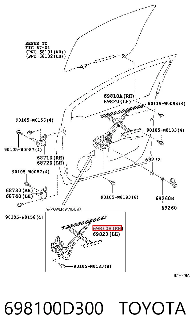Mecanismo de acionamento de vidro da porta dianteira direita Toyota Yaris  P13
