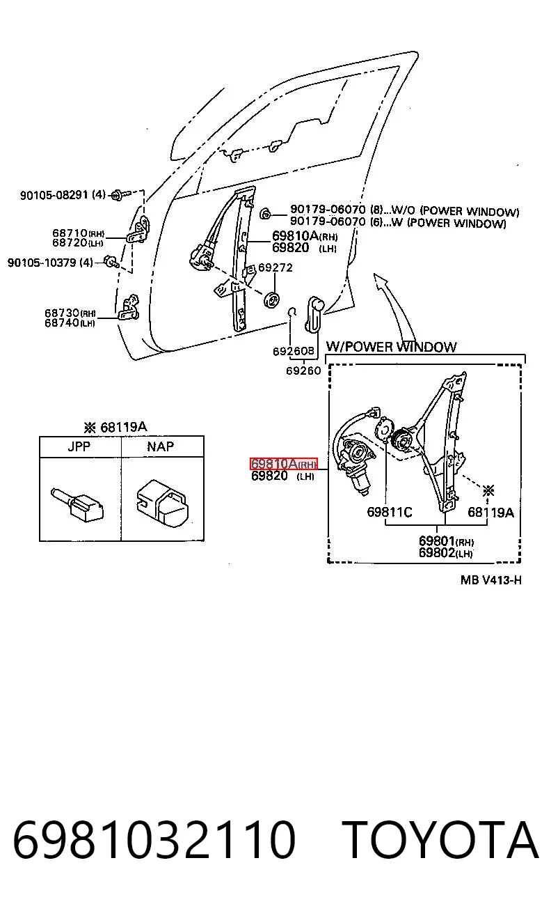 Mecanismo de acionamento de vidro da porta dianteira direita para Toyota Camry III V10
