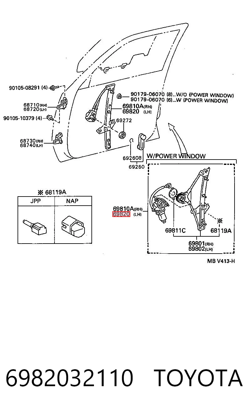 Mecanismo de acionamento de vidro da porta dianteira esquerda para Toyota Camry III V10