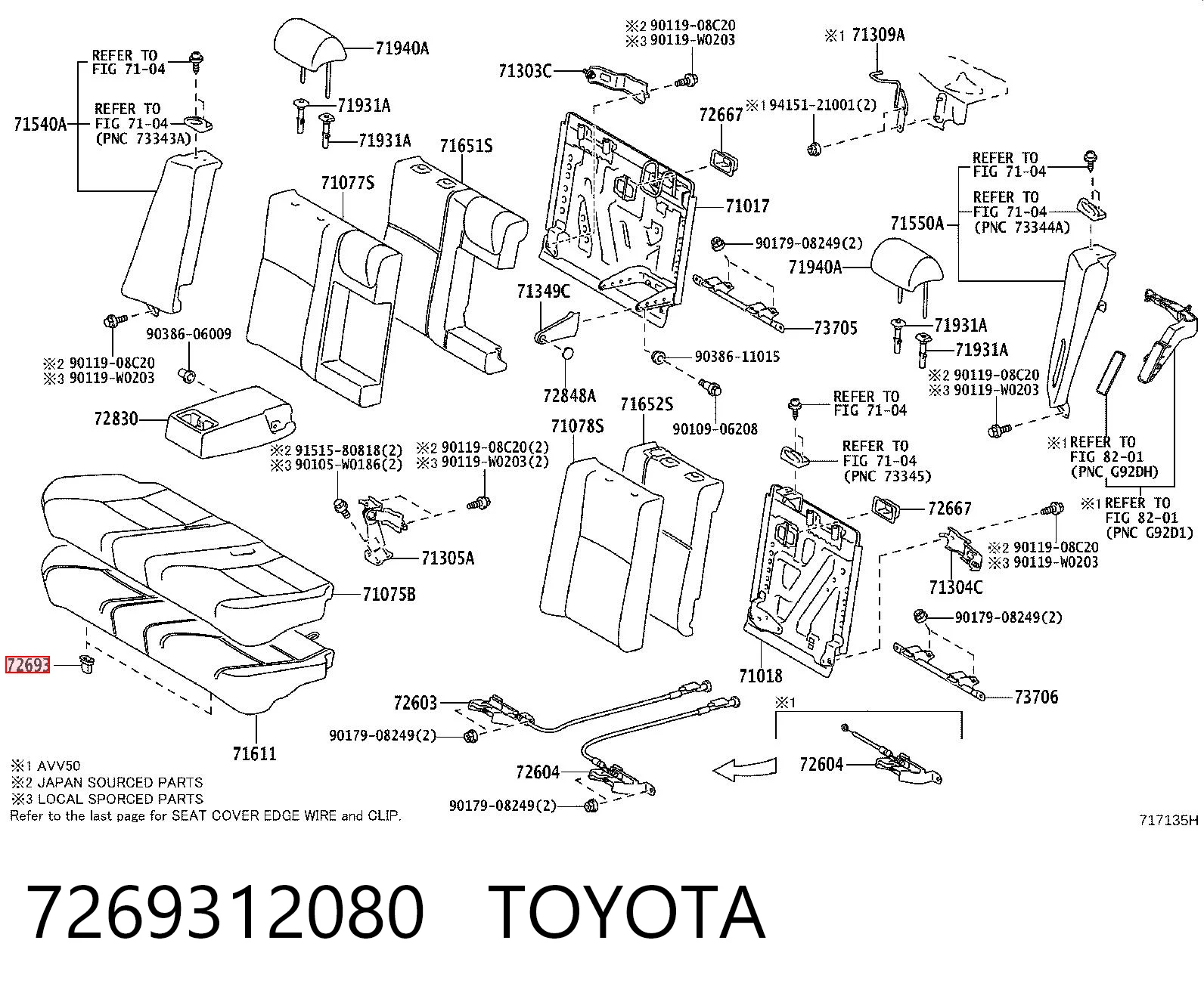 7269312080 Toyota Fixador de assento traseiro