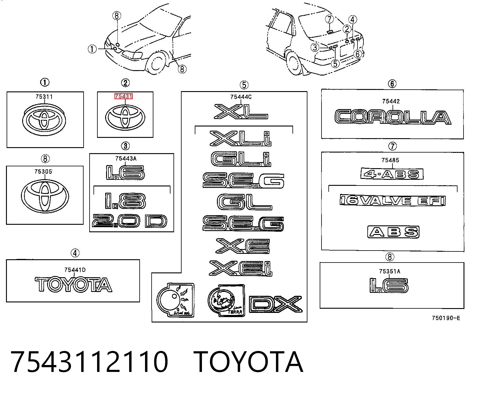 Emblema de tampa de porta-malas (emblema de firma) Toyota Corolla E11 ao melhor preço