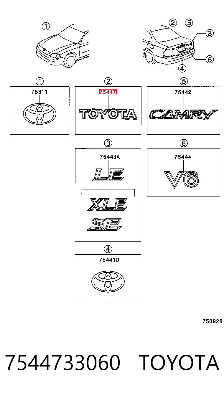 Emblema de tampa de porta-malas (emblema de firma) Toyota Camry  V30 ao melhor preço