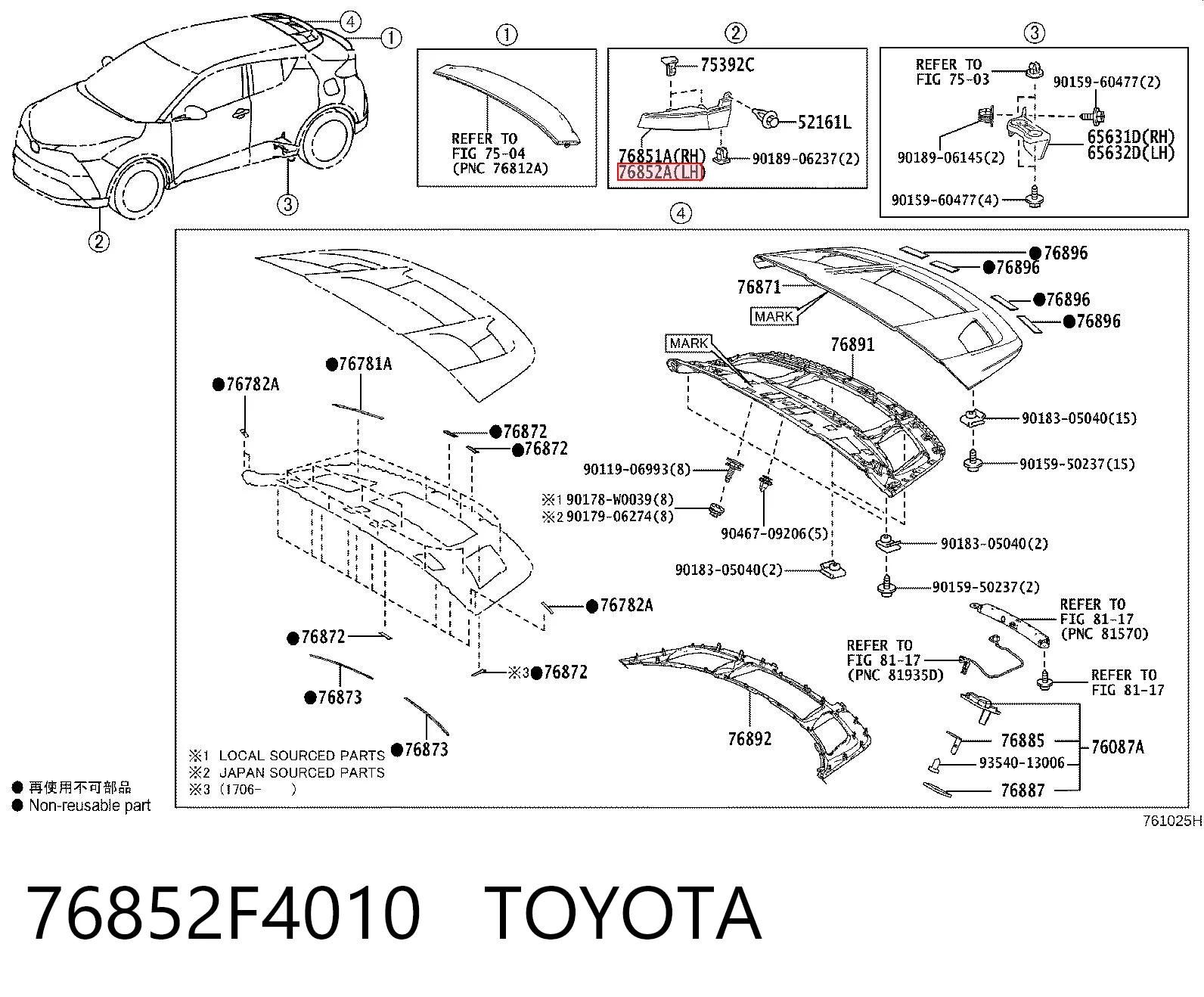 76852F4010 Toyota Placa sobreposta esquerda do pára-choque dianteiro