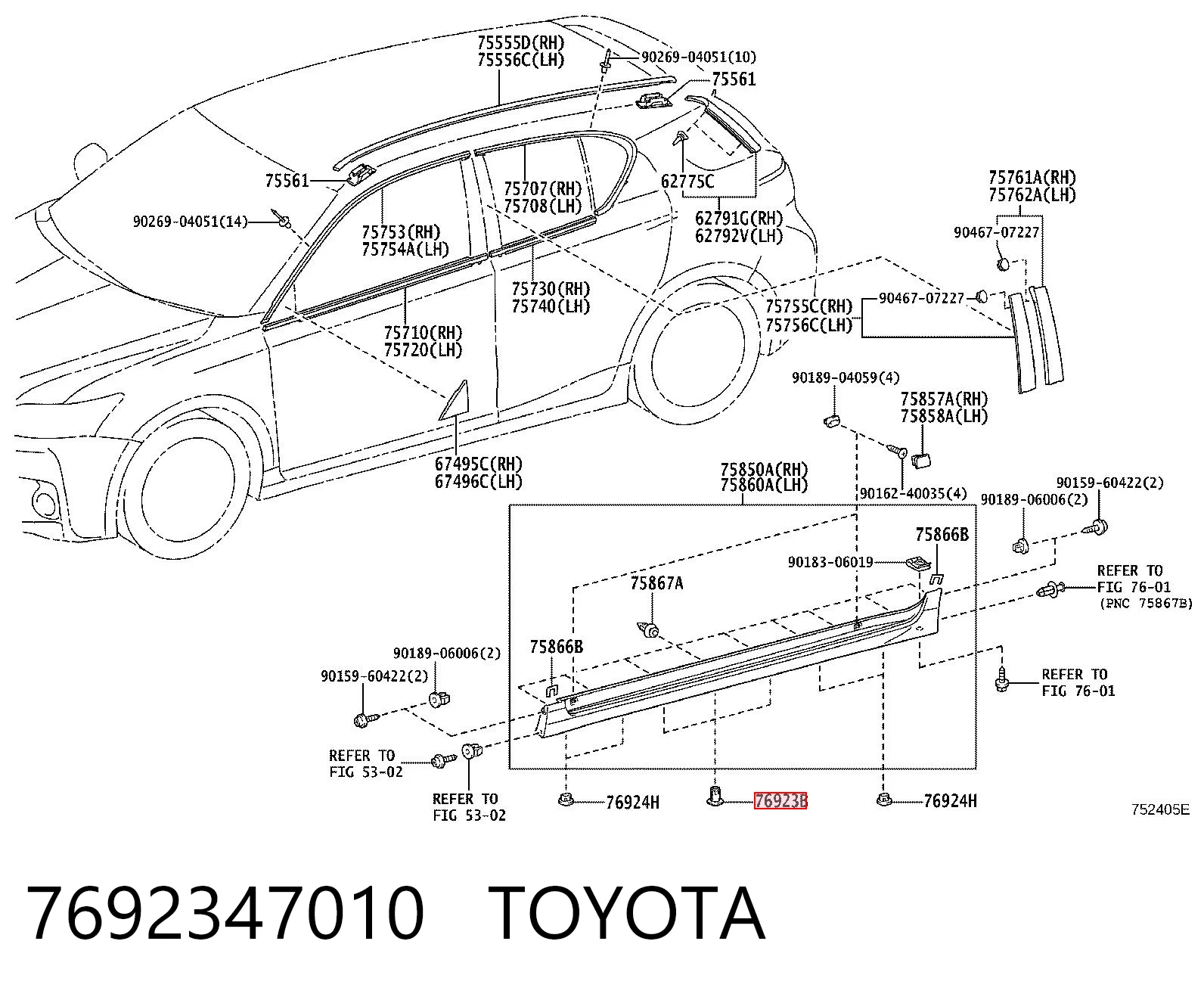 7692347010 Toyota Cápsula (prendedor) de fixação de placas sobrepostas do acesso