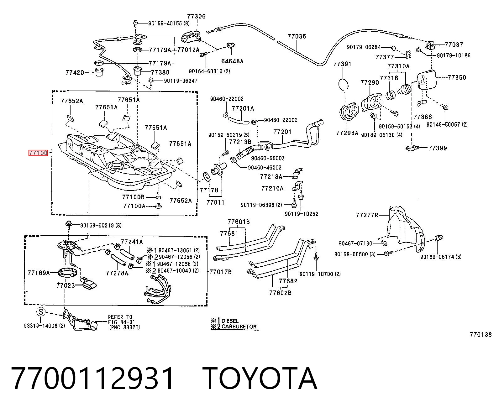 Tanque de combustível para Toyota Corolla E11