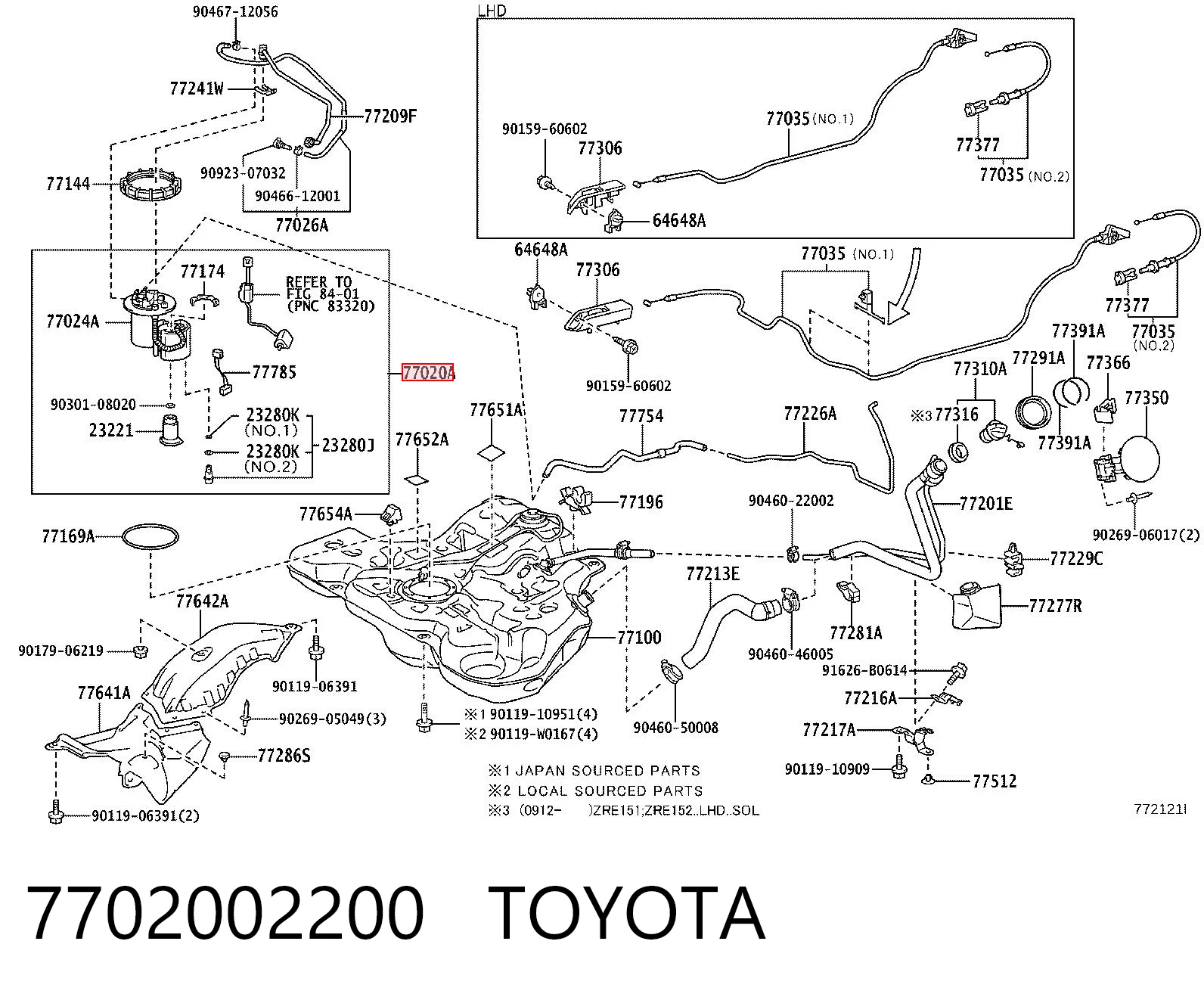 7702002200 Toyota Módulo de bomba de combustível com sensor do nível de combustível