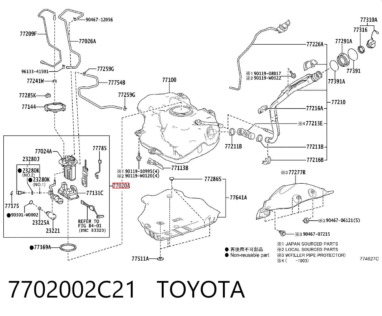 Módulo de bomba de combustível com sensor do nível de combustível para Toyota Corolla  E21