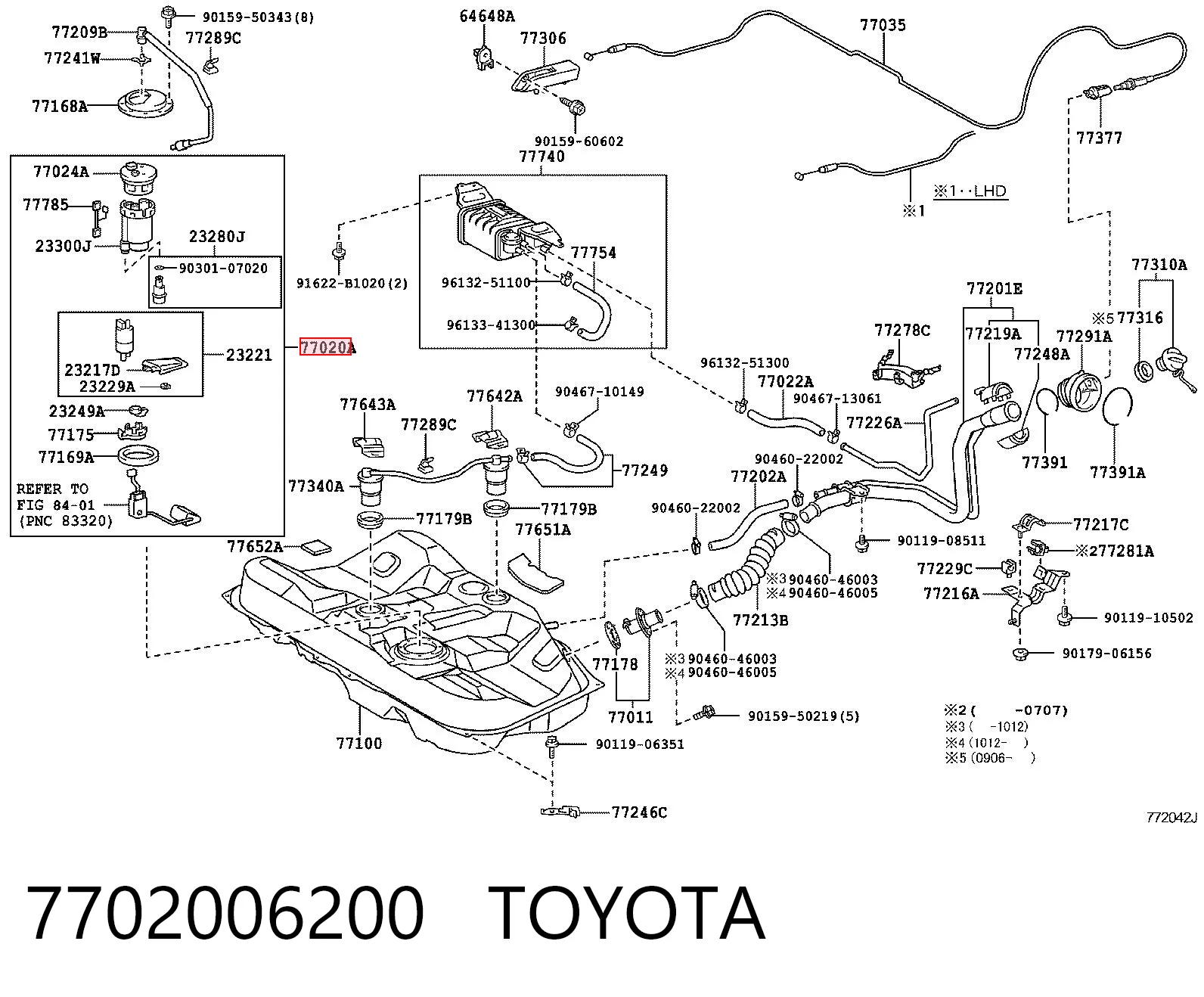 7702006200 Toyota Módulo de bomba de combustível com sensor do nível de combustível