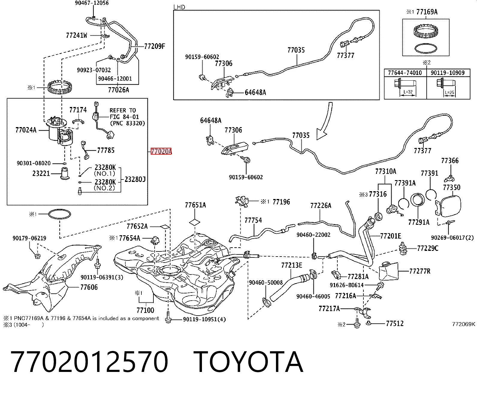 7702012570 Toyota Módulo de bomba de combustível com sensor do nível de combustível