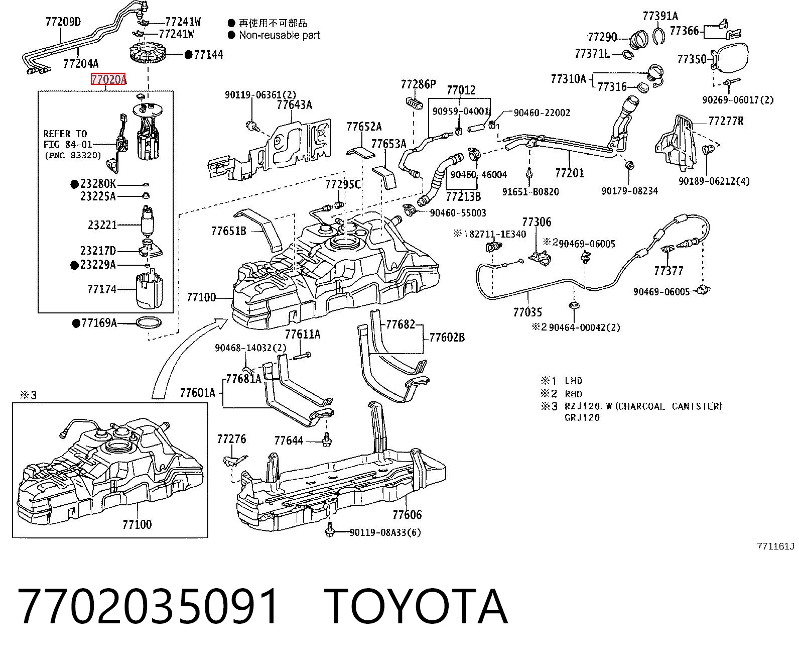 7702035091 Toyota Módulo de bomba de combustível com sensor do nível de combustível