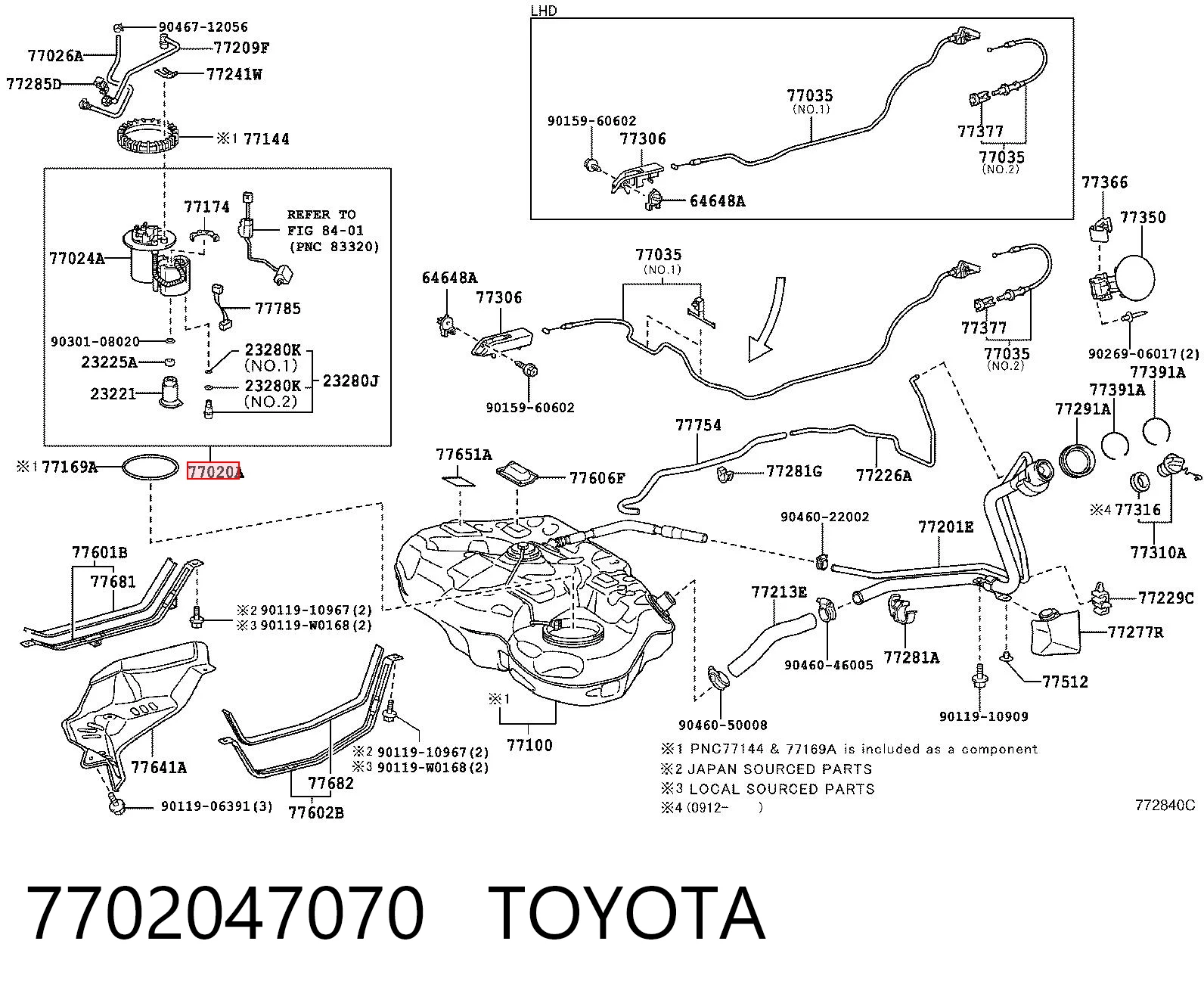 7702047070 Toyota Módulo de bomba de combustível com sensor do nível de combustível