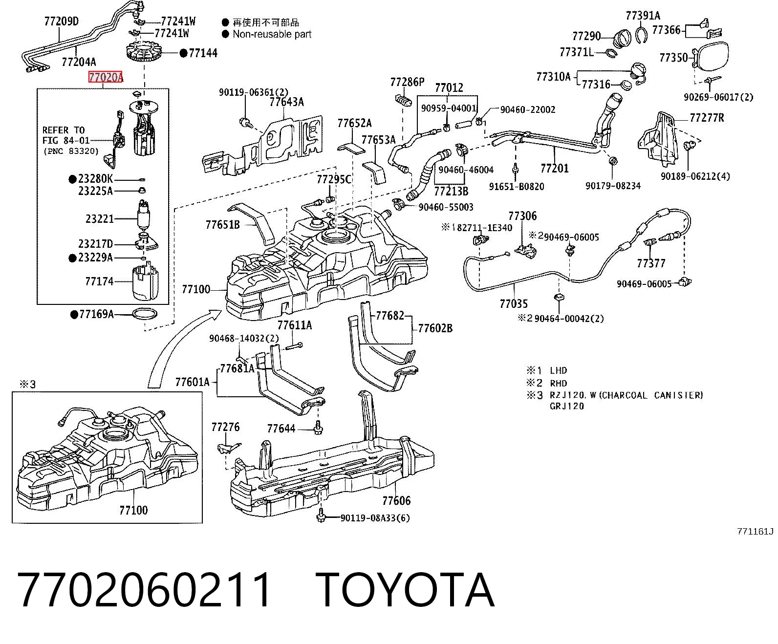 7702060211 Toyota Módulo de bomba de combustível com sensor do nível de combustível