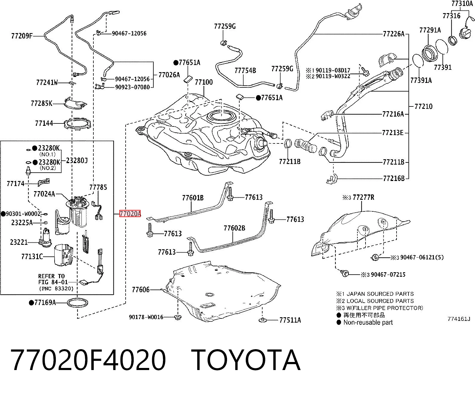 77020F4020 Toyota Módulo de bomba de combustível com sensor do nível de combustível