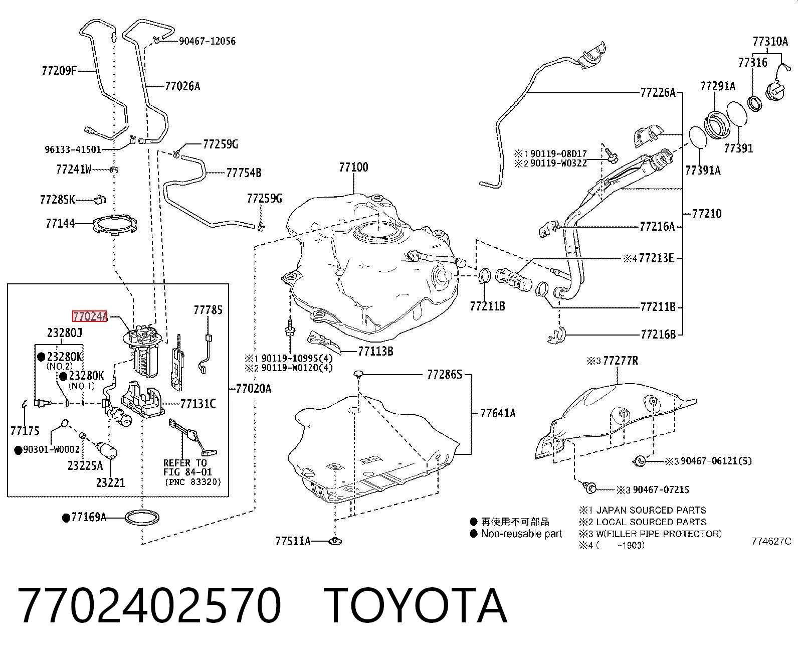 7702402570 Toyota Módulo de bomba de combustível com sensor do nível de combustível