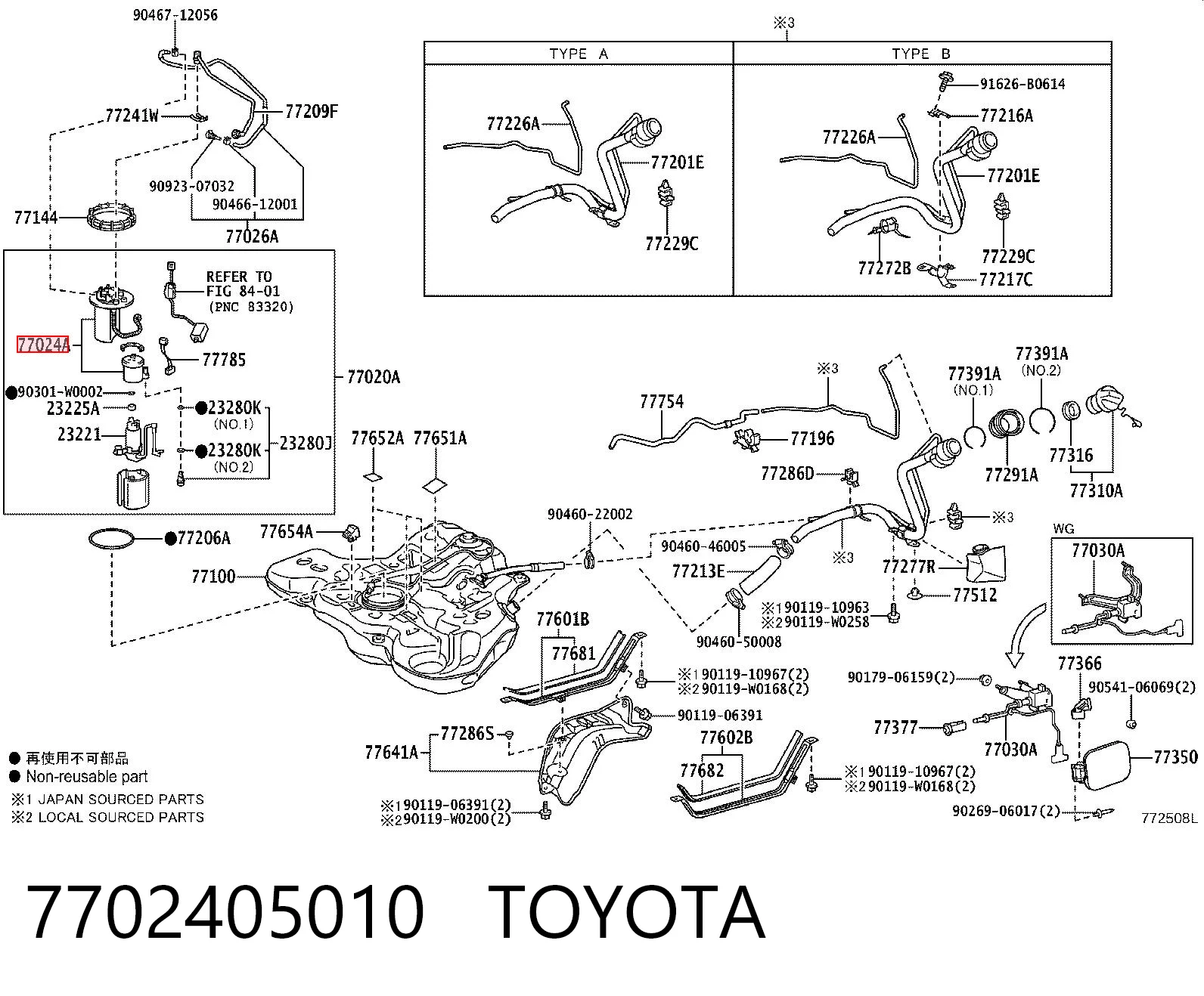 7702405010 Toyota Filtro de combustível