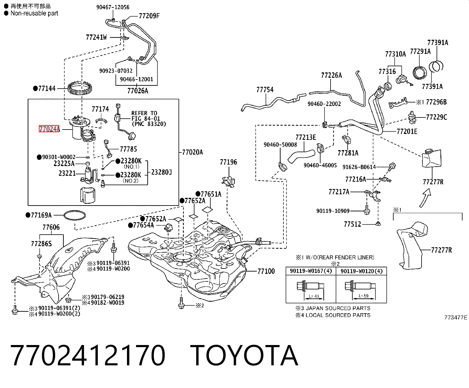 7702412170 Toyota Filtro de combustível