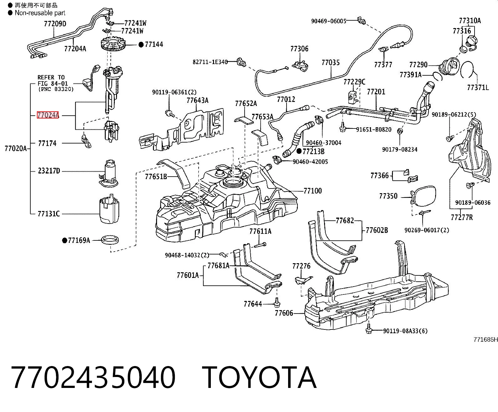 7702435040 Toyota Filtro de combustível