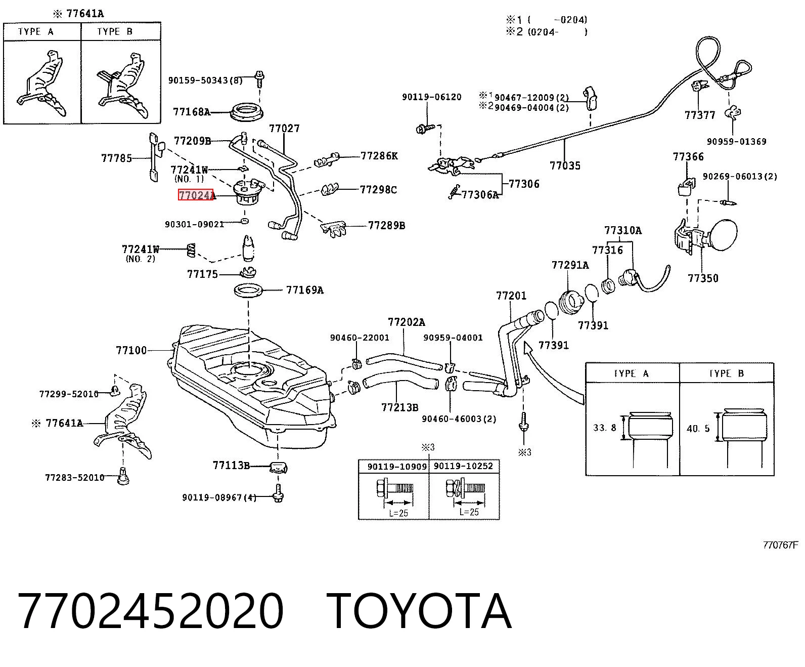 7702452020 Toyota Sensor do nível de combustível no tanque